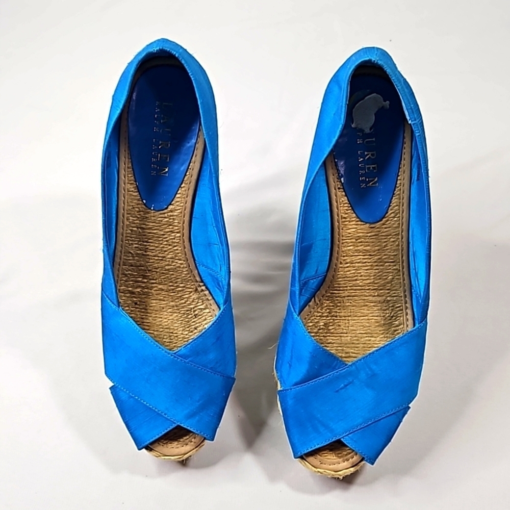 Ralph Lauren Cecila Blue Wedge Sandals Size 9B